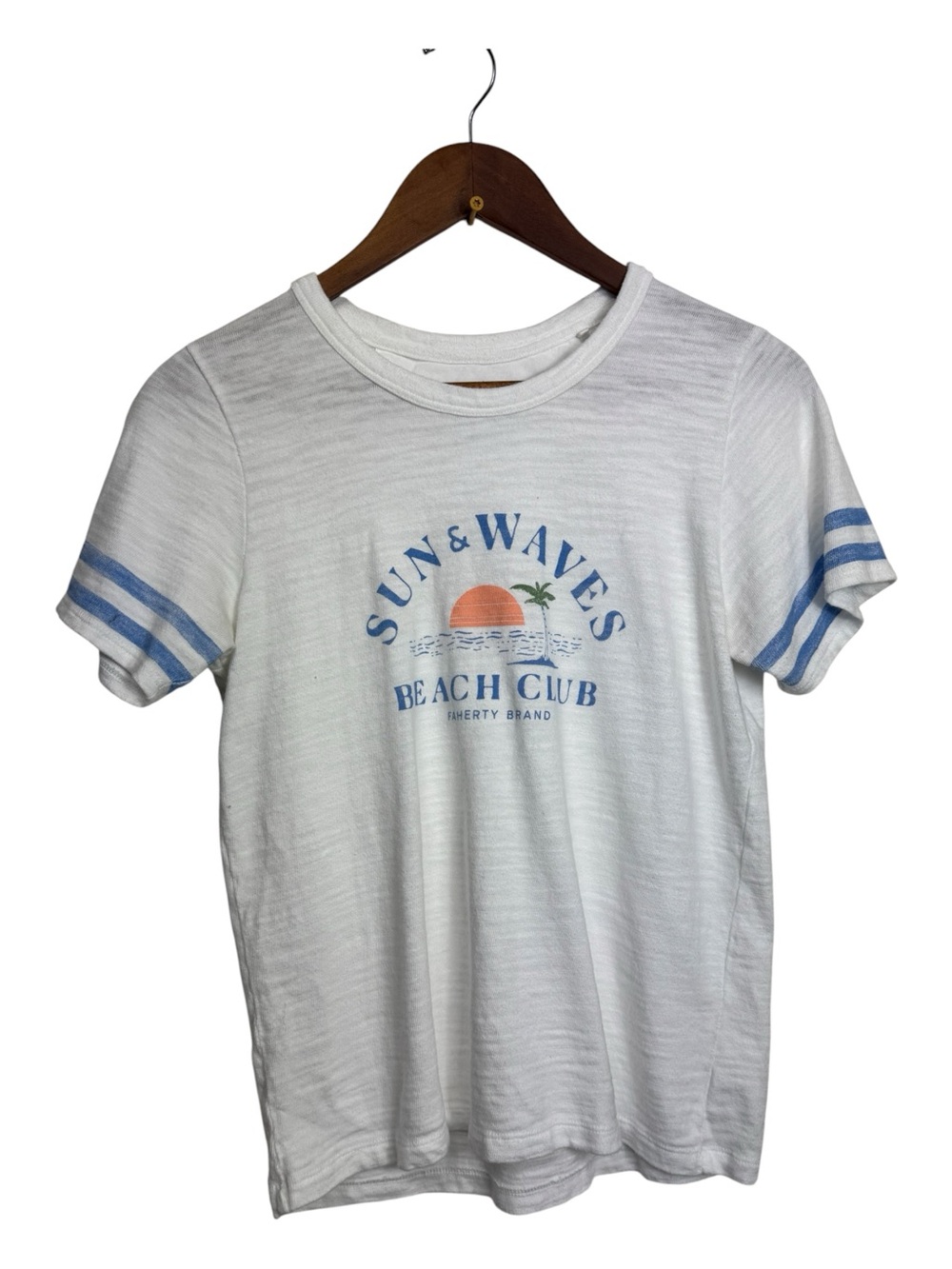 Faherty White Sun & Waves Graphic Tee with Blue Accents Small